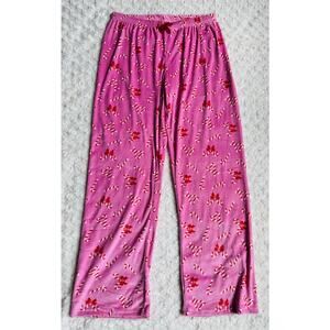 Old Navy Womens Pink Velvet Holiday Christmas Candy Canes & Bows Pajama Pants M